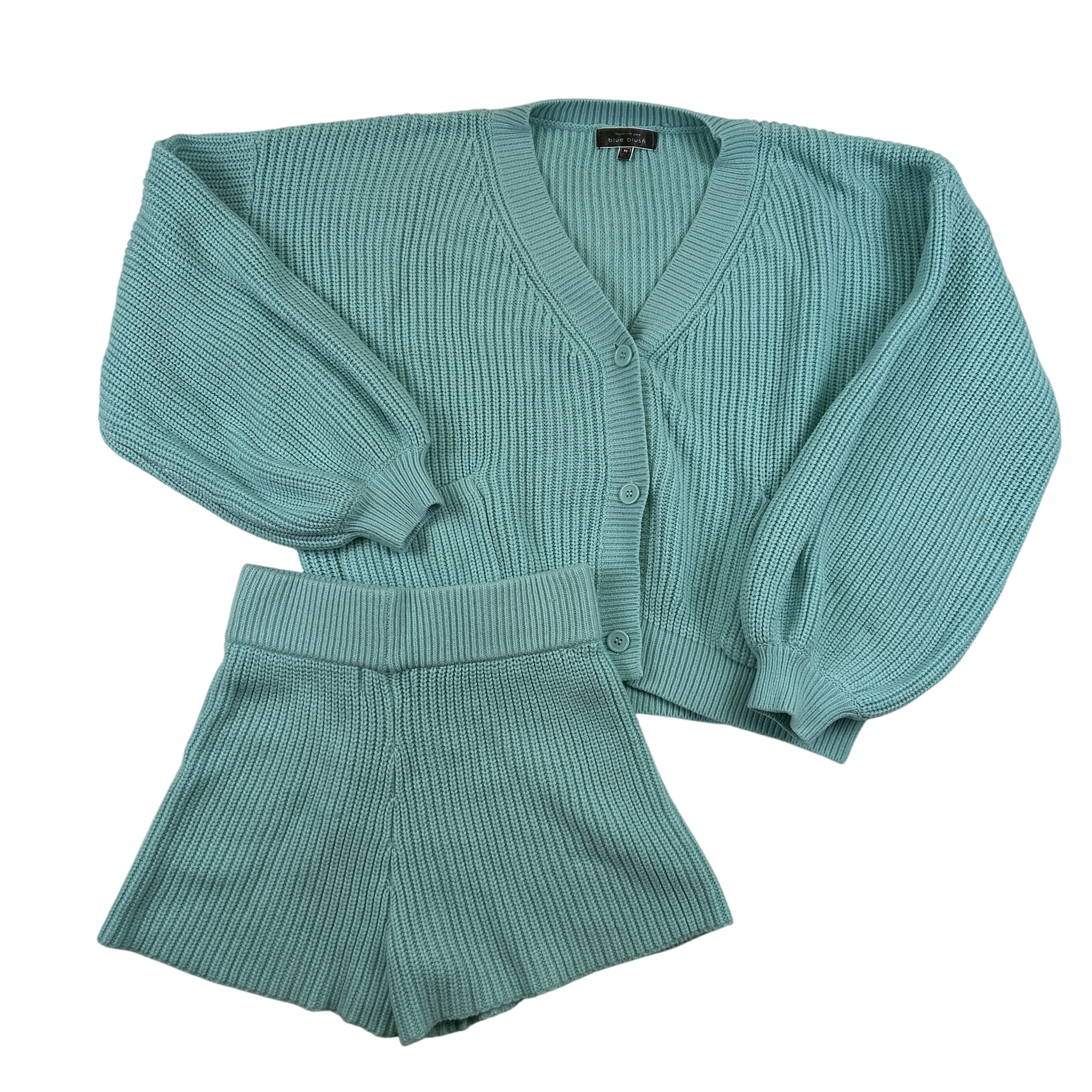 Blue Blush Women's Medium Knit Sweater Shorts Set 2-Piece Outfit Lounge Wear