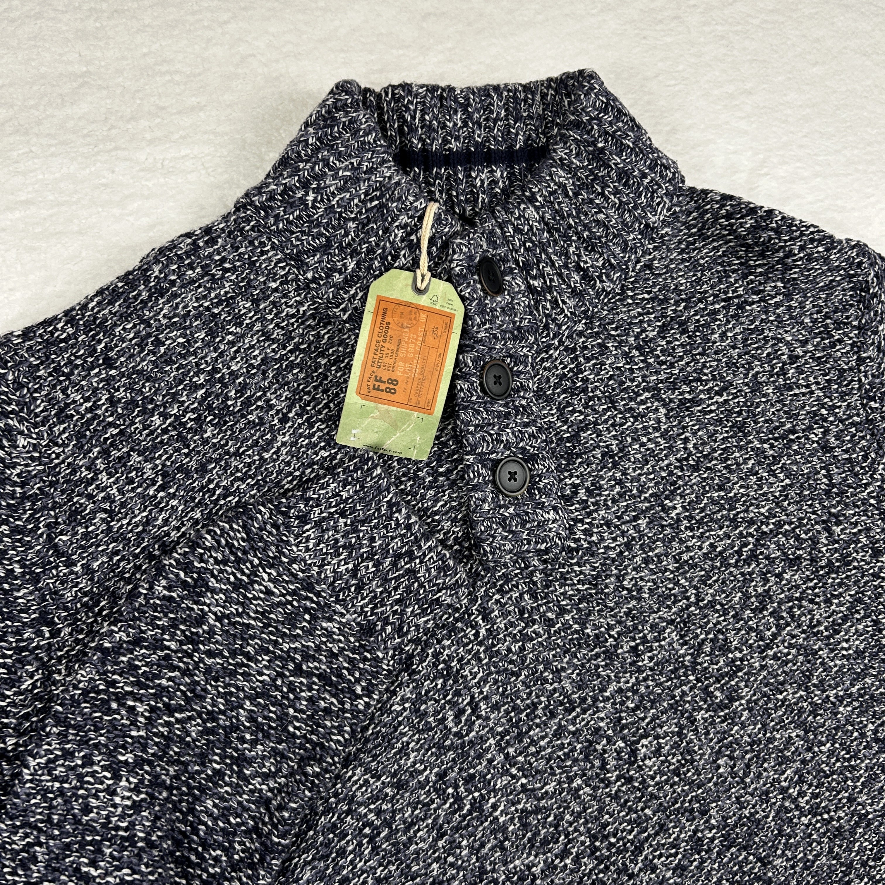 Fat Face Sweater Mens 2XL Tall Blue Knit Henley Button Pullover