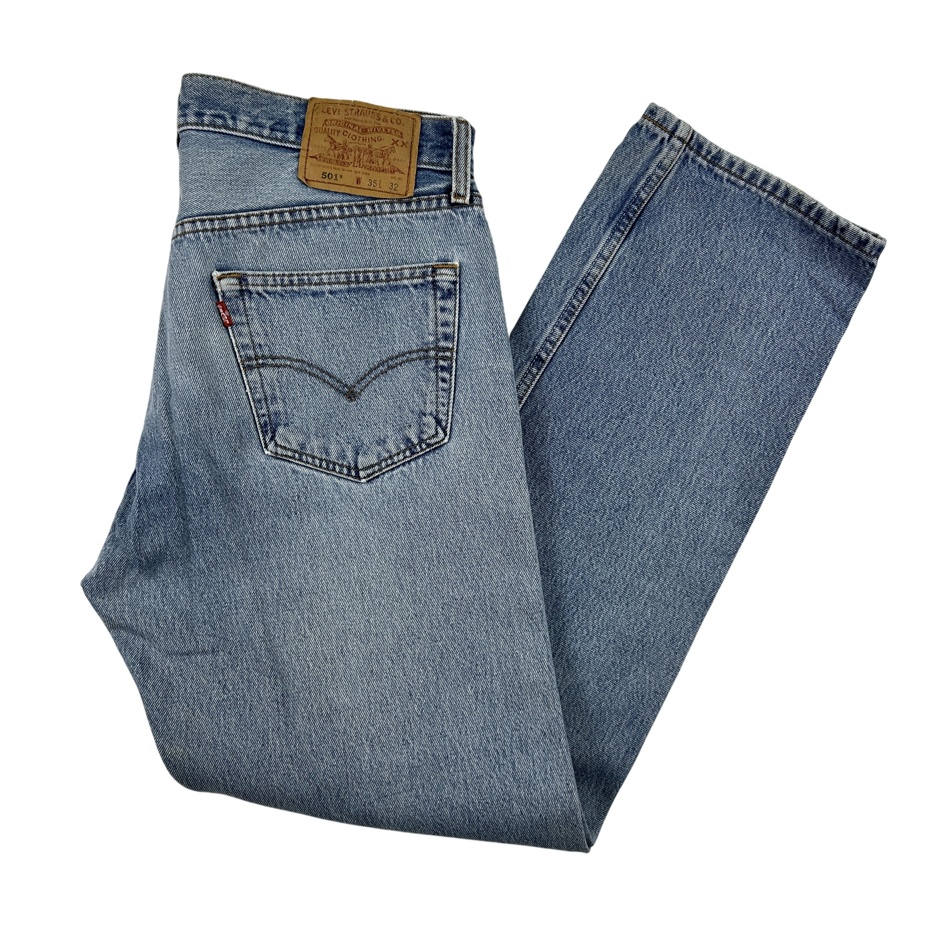 Vtg Levis 501 Jeans Mens 35x32 Button Fly Straight Leg Light Wash Denim 90s