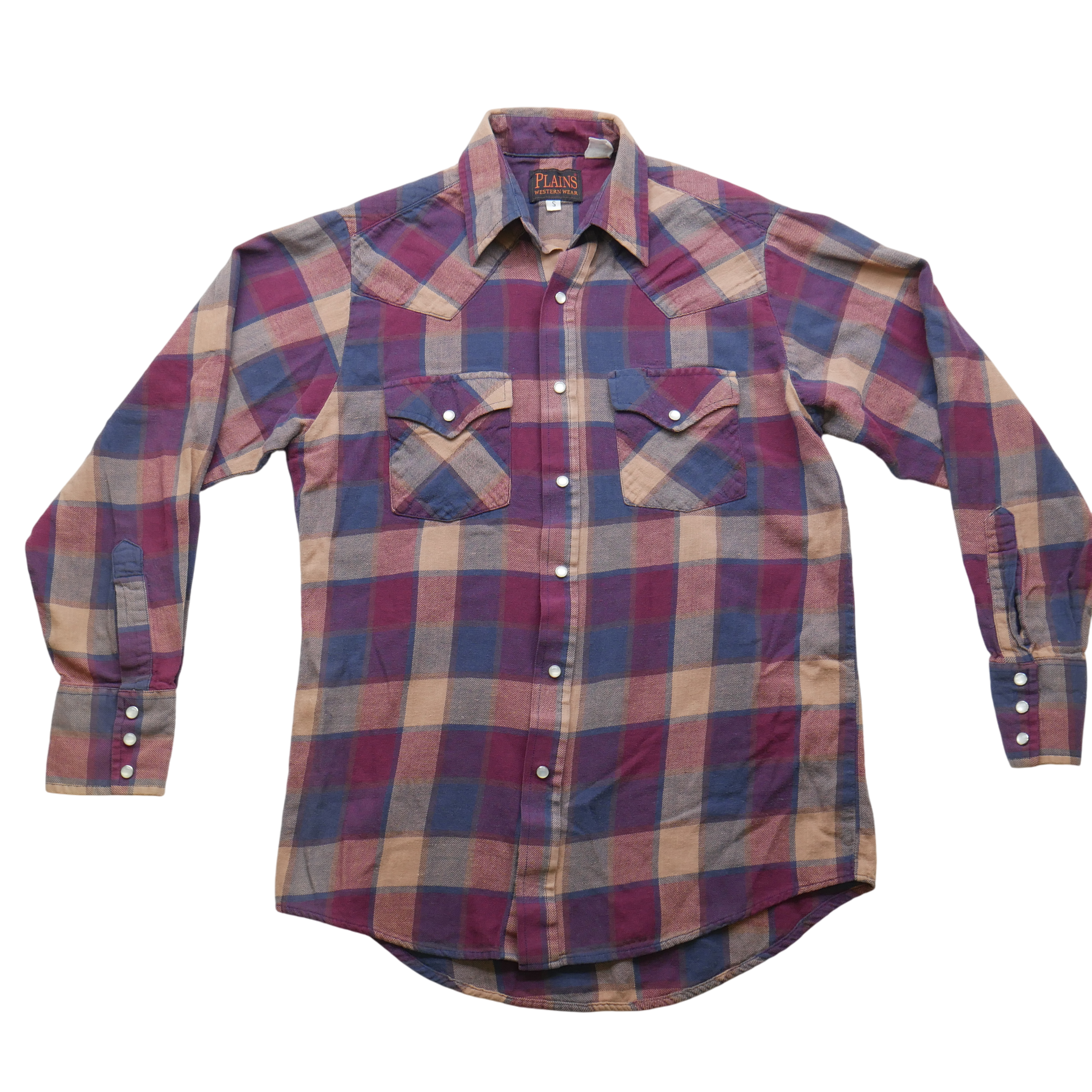 Vintage Plains Western Wear Shirt Mens Small Plaid Pearl Snap Long Sleeve