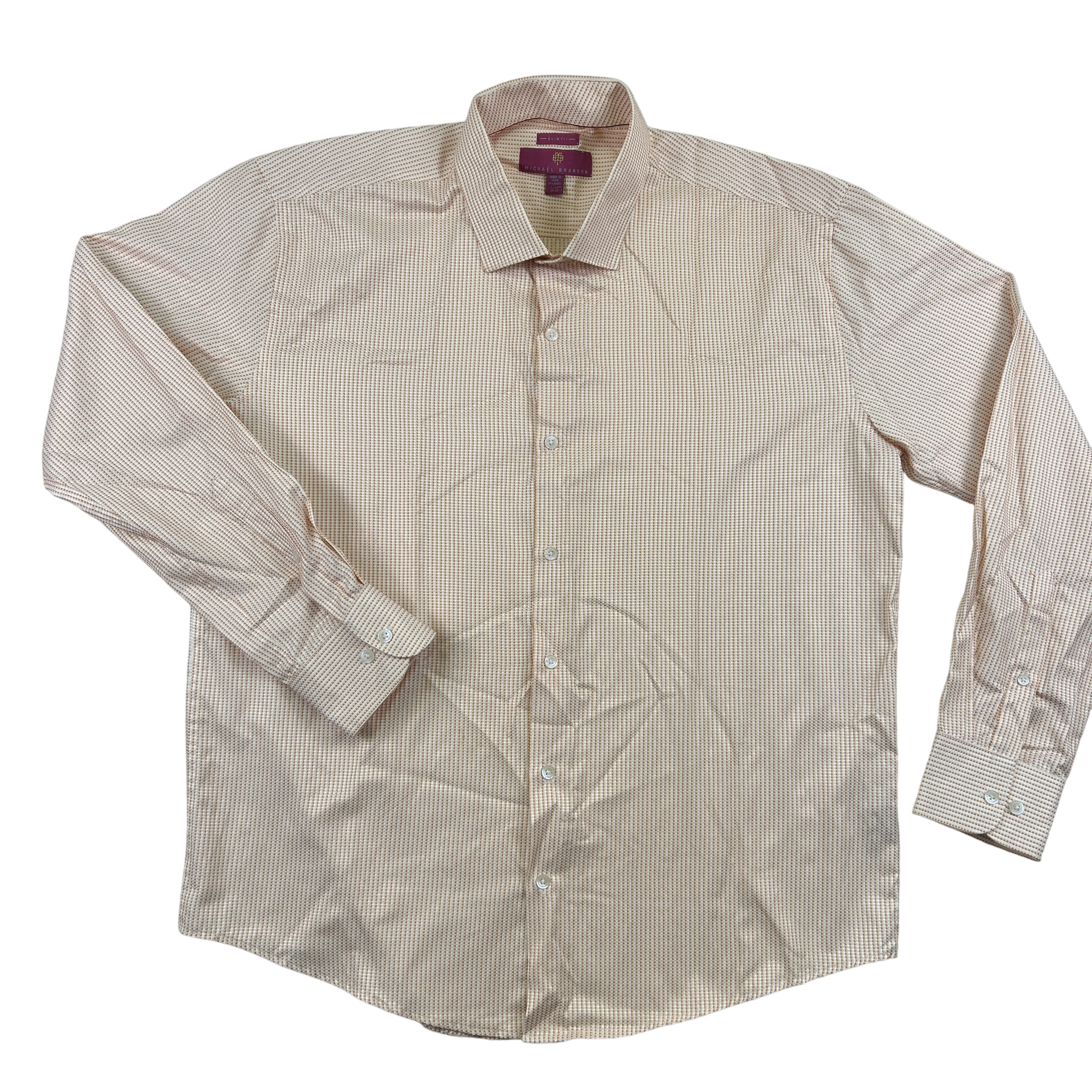 Michael Brandon Oberhemd Herren XL Slim Fit Beige Kariert Langarm Point Colla - Bild 1 von 13