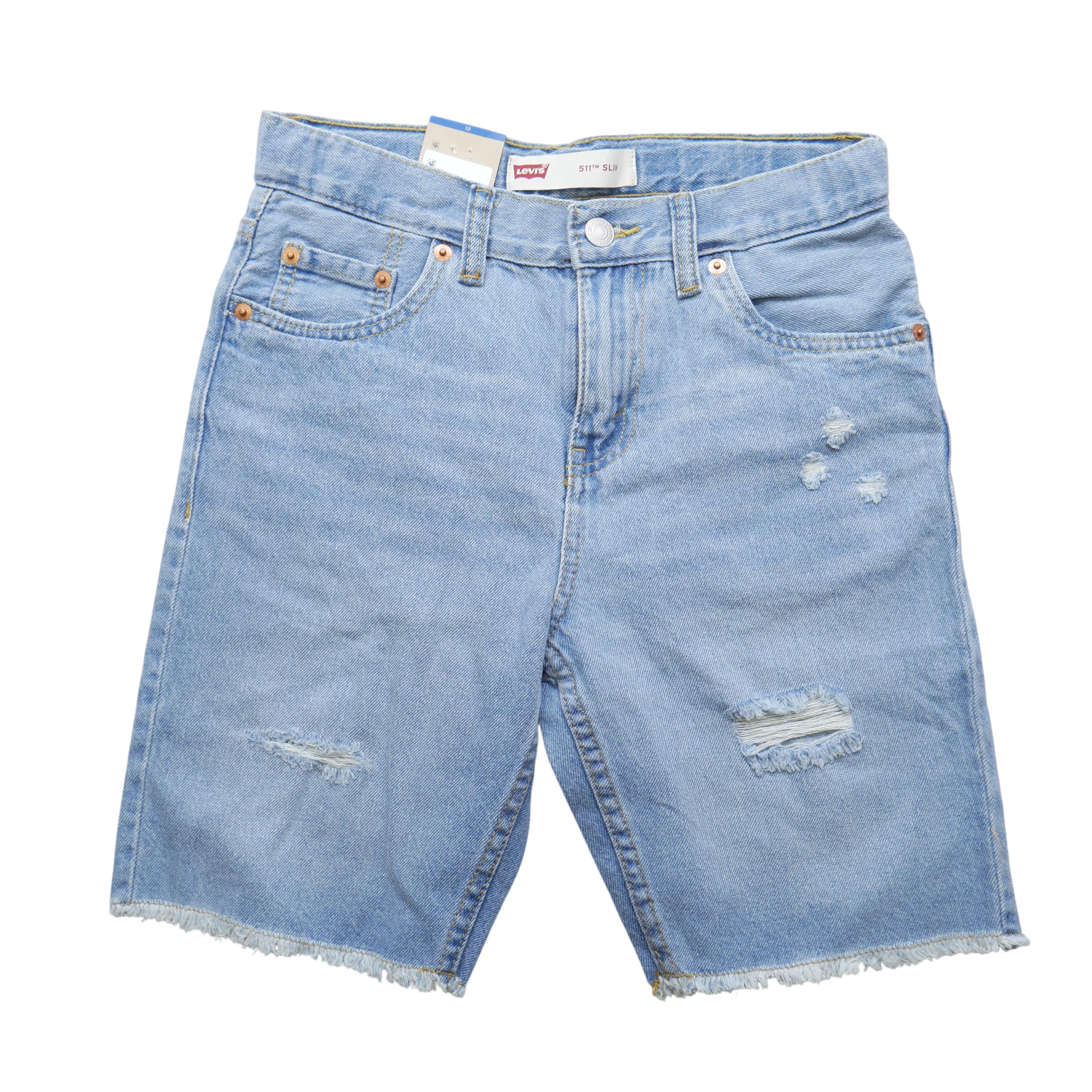 Levi's Youth Denim Shorts Boys Size 12 511 Slim Fit Distressed Adjustable Waist