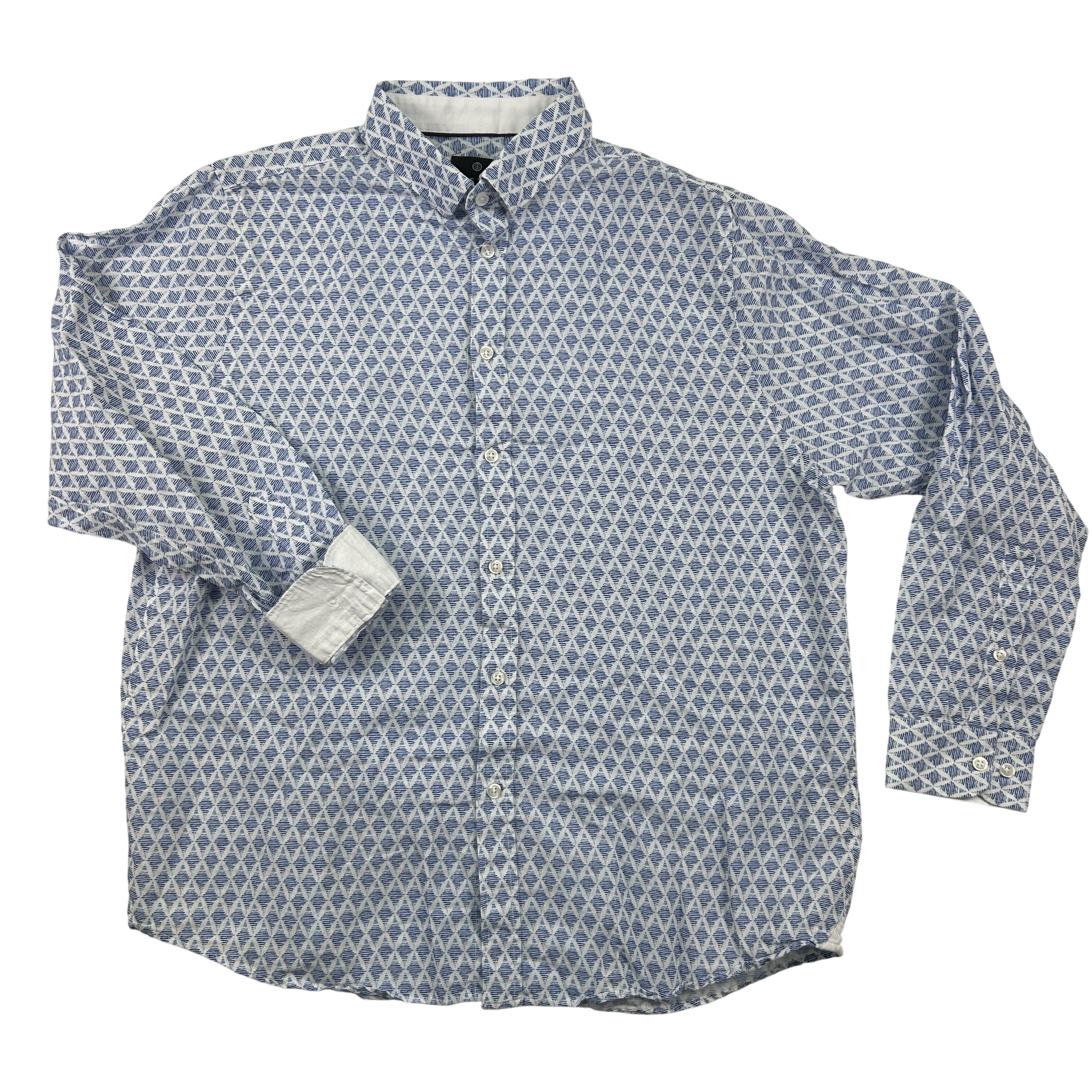 Vustra Shirt Mens XL Button Down Long Sleeve Linen Cotton Geometric Pattern